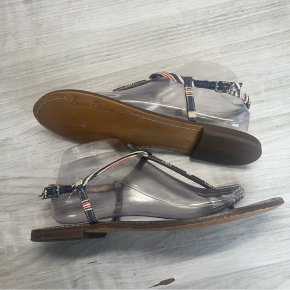 Sam Edelman Gigi Thong Sling Back Blue Denim Strappy Flat Sandal Women’s Size 10 - Picture 3 of 11